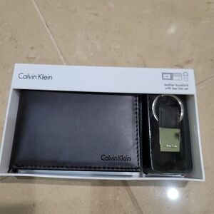 Calvin Klein Dark Brown Leather Wallet and Key Holder Set
